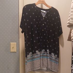 Croft & Barrow Navy and Aqua Patterned Blouse